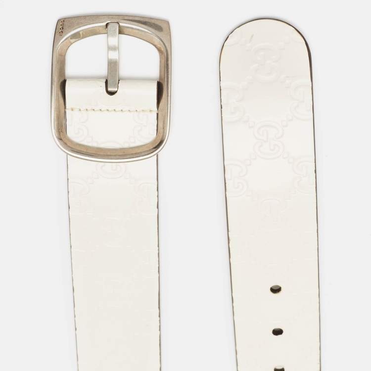 مملوكة مسبقًا Gucci White Guccissima Leather Buckle Belt 90 CM