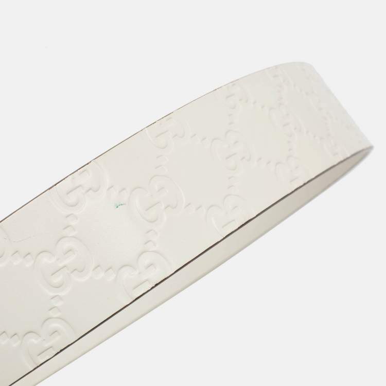 مملوكة مسبقًا Gucci White Guccissima Leather Buckle Belt 90 CM