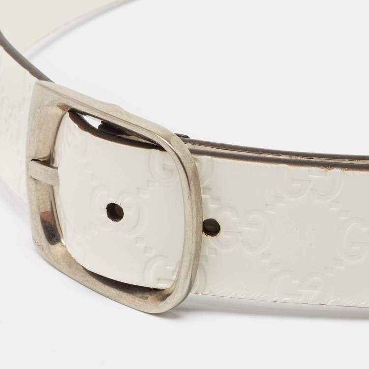 مملوكة مسبقًا Gucci White Guccissima Leather Buckle Belt 90 CM