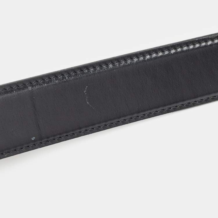 Pre Owned Gucci Black/Brown Leather G Square Buckle Reversible Belt 85 CM