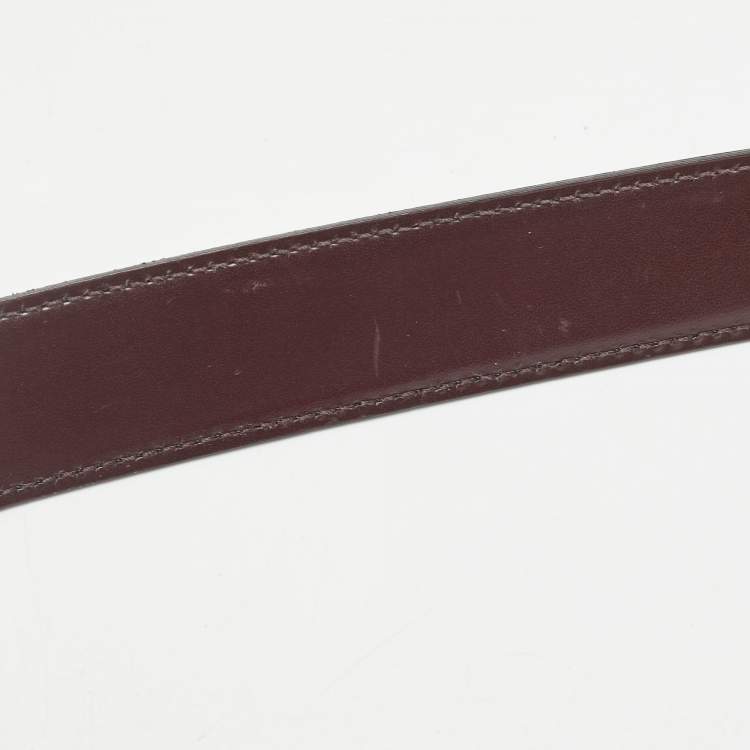 Pre Owned Gucci Black/Brown Leather G Square Buckle Reversible Belt 85 CM