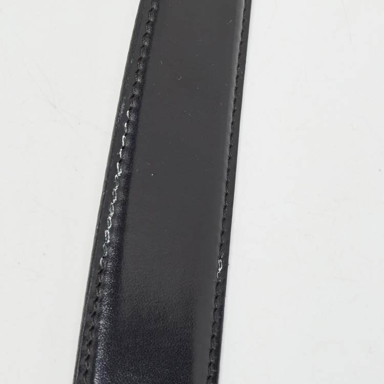Pre Owned Gucci Black/Brown Leather G Square Buckle Reversible Belt 85 CM