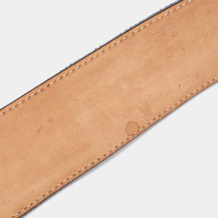 Pre Owned Gucci Blue Web Canvas and Leather Interlocking G Buckle Belt 95CM