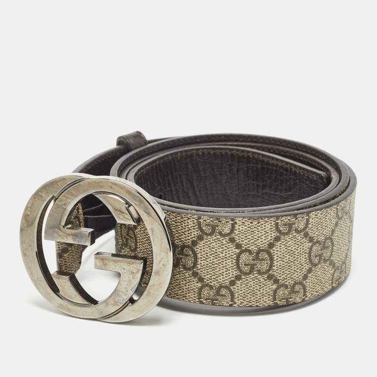 مملوكة مسبقًا Gucci Beige/Brown GG Supreme Canvas Interlocking G Buckle Belt 100CM