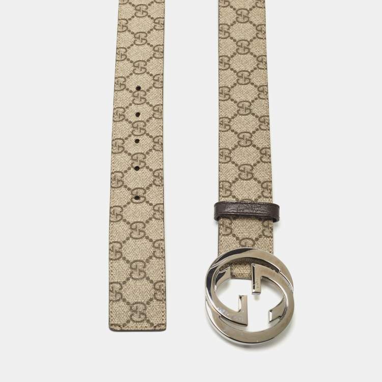 مملوكة مسبقًا Gucci Beige/Brown GG Supreme Canvas Interlocking G Buckle Belt 100CM