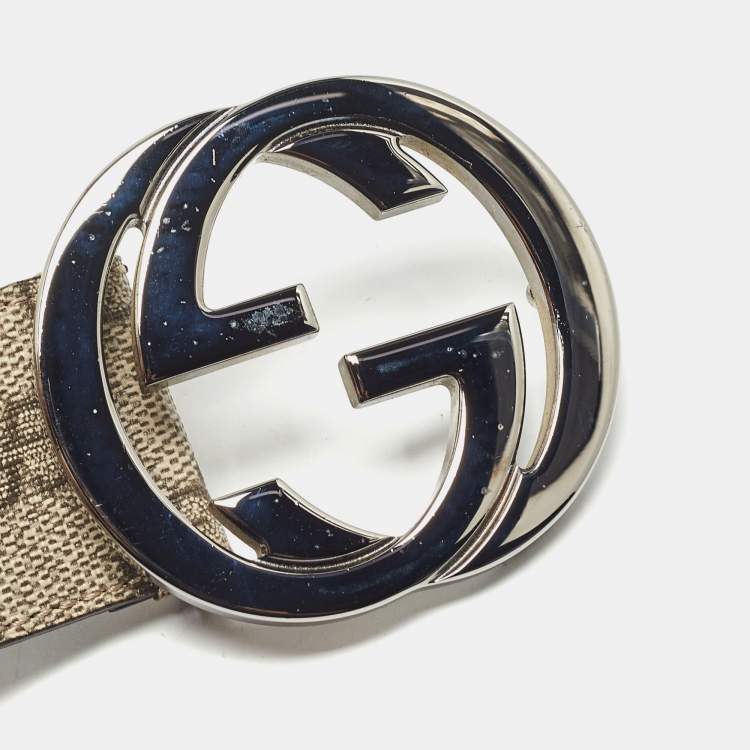 مملوكة مسبقًا Gucci Beige/Brown GG Supreme Canvas Interlocking G Buckle Belt 100CM
