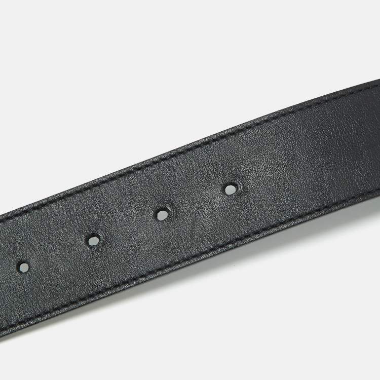 Pre Owned Gucci Black Leather GG Marmont Pearl Embellished Buckle Belt 95CM