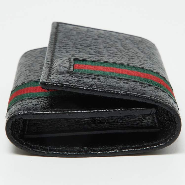 Pre Owned Gucci Black Leather Web 6 Key Case Holder