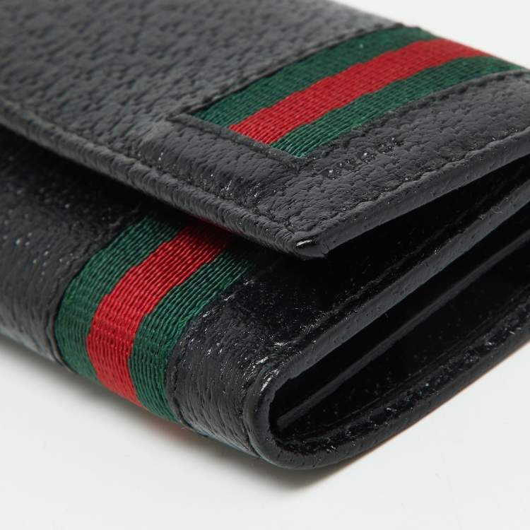 Pre Owned Gucci Black Leather Web 6 Key Case Holder