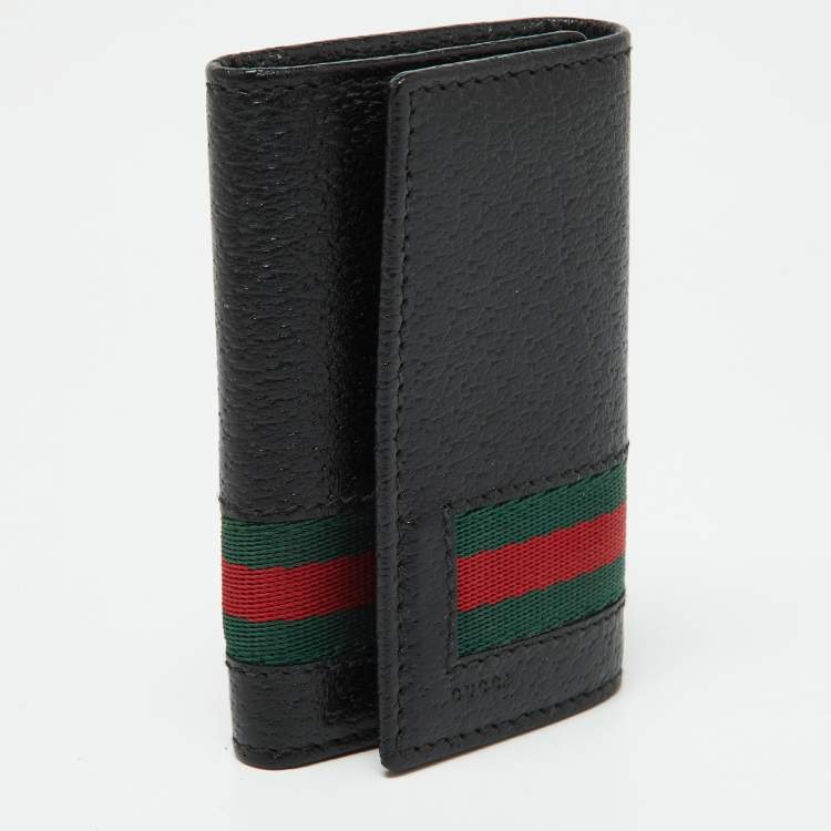 Pre Owned Gucci Black Leather Web 6 Key Case Holder
