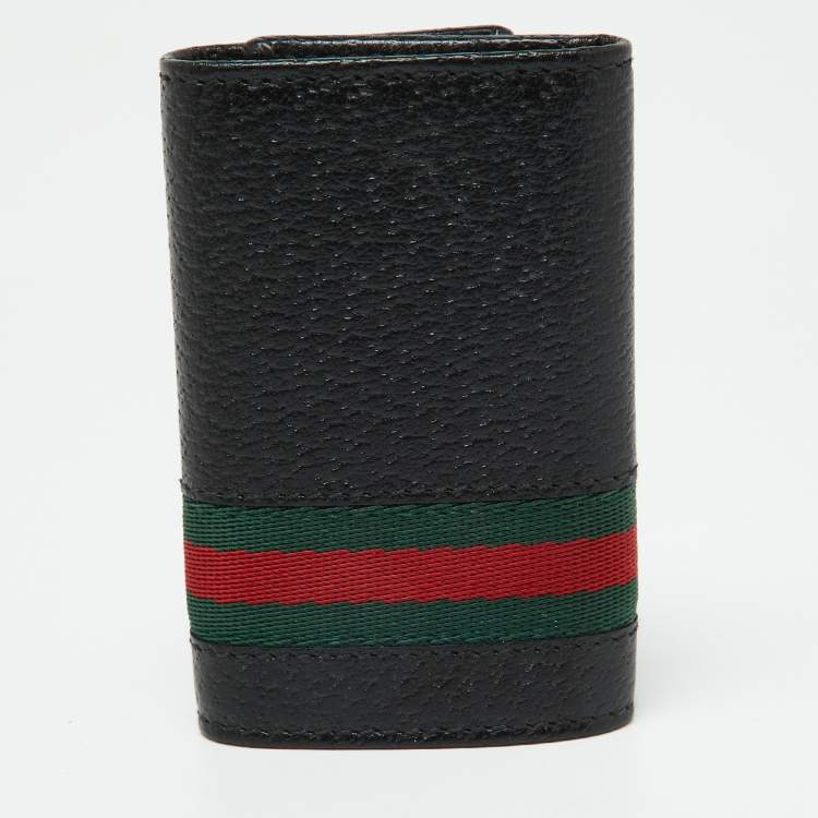 Pre Owned Gucci Black Leather Web 6 Key Case Holder