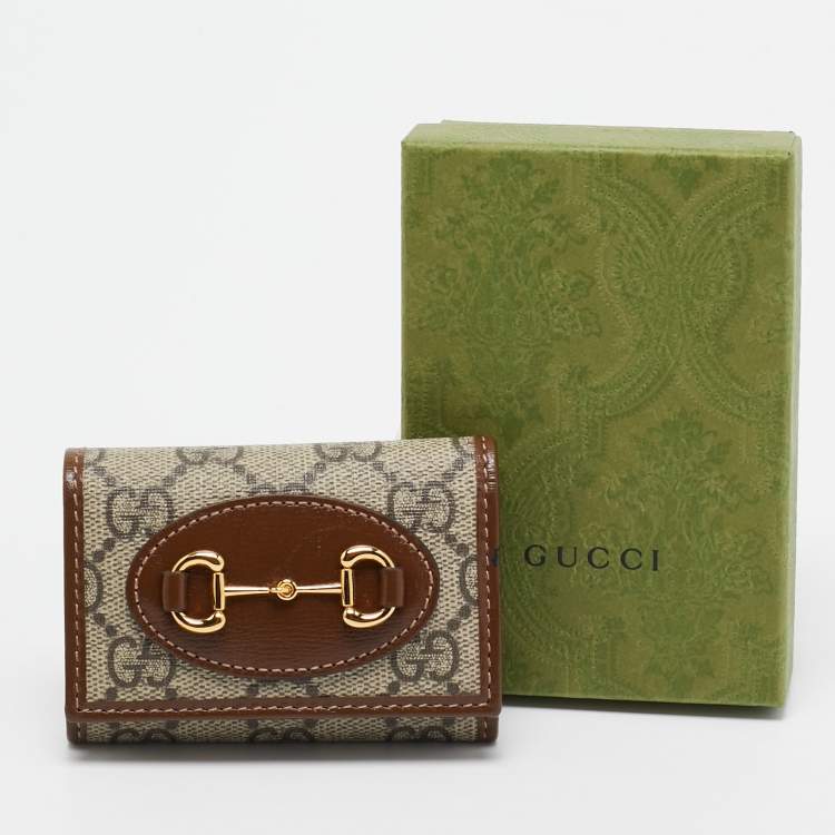 Pre Owned Gucci Beige/Ebony GG Supreme Canvas and Leather Horsebit Key Case
