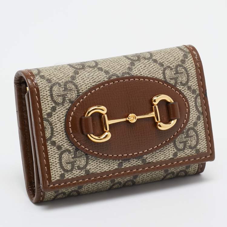 Pre Owned Gucci Beige/Ebony GG Supreme Canvas and Leather Horsebit Key Case
