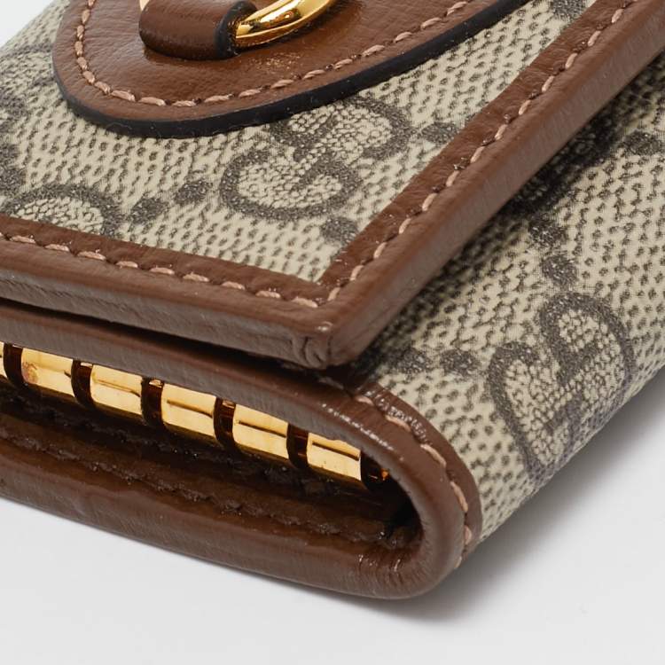 Pre Owned Gucci Beige/Ebony GG Supreme Canvas and Leather Horsebit Key Case