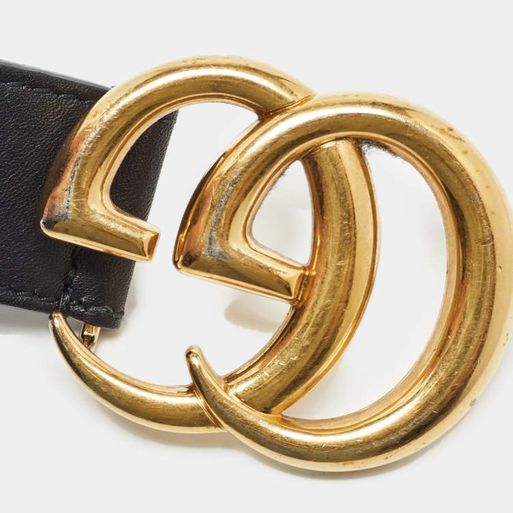 Pre Owned Gucci Black Leather GG Marmont Buckle Belt 90 CM