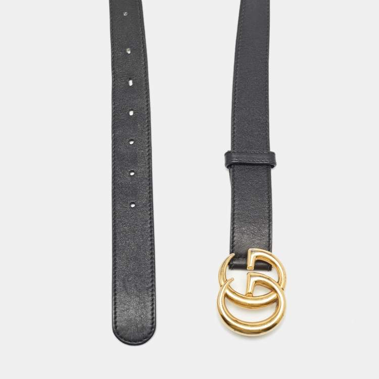 Pre Owned Gucci Black Leather GG Marmont Buckle Belt 90 CM