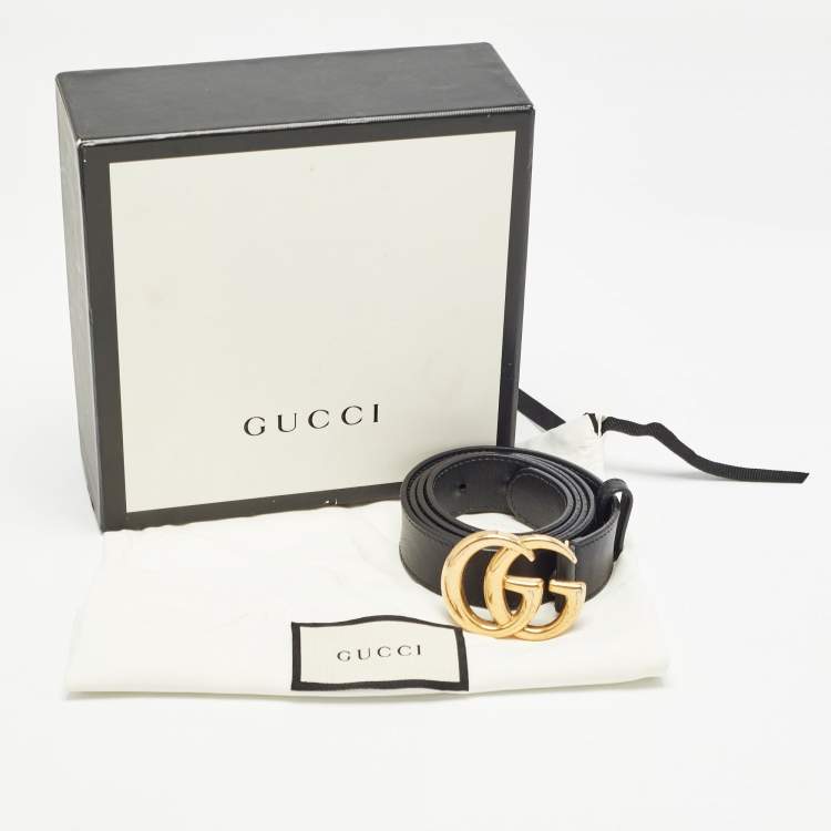 Pre Owned Gucci Black Leather GG Marmont Buckle Belt 90 CM