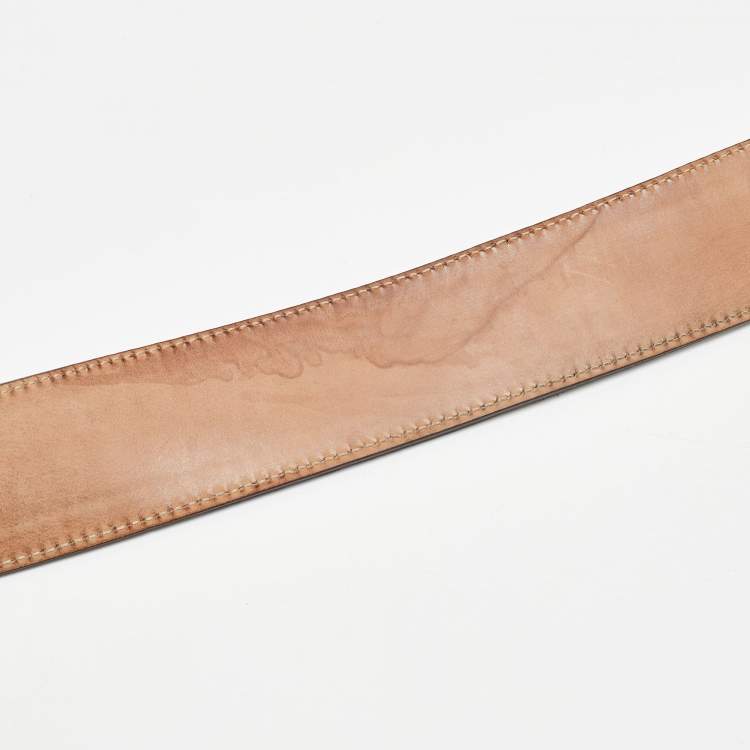 Pre Owned Gucci Brown Web Canvas and Leather Interlocking G Buckle Belt 95CM