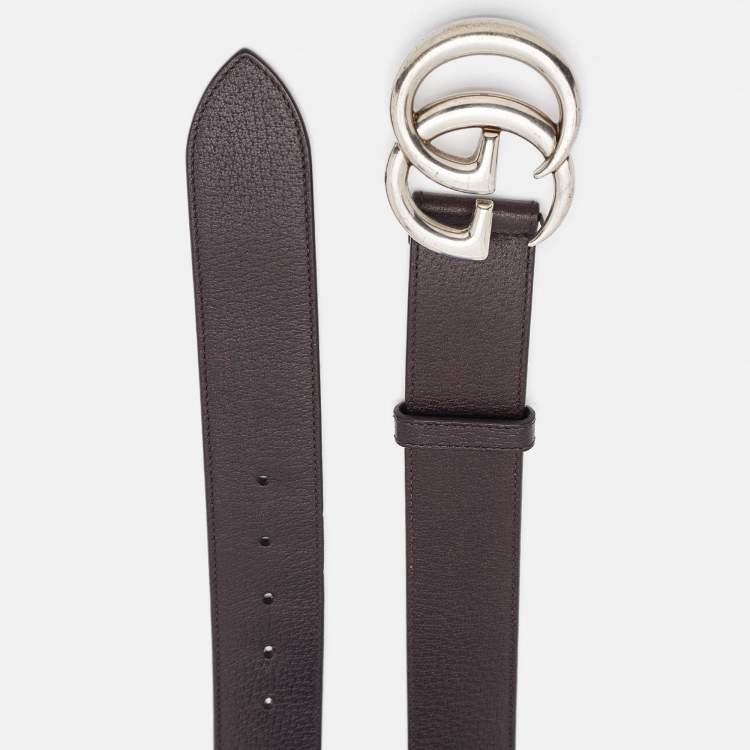 Pre Owned Gucci Brown Leather Double G Buckle Belt 100 CM