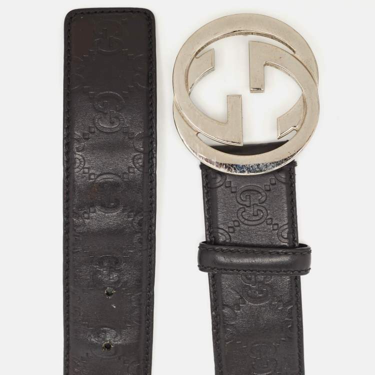 Pre Owned Gucci Black Guccissima Leather Interlocking G Buckle Belt 90 CM