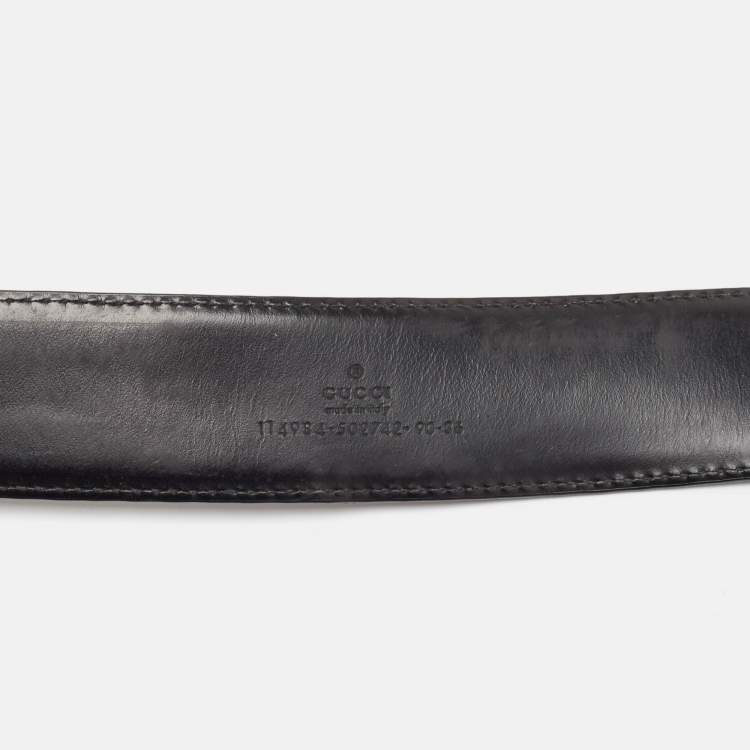 Pre Owned Gucci Black Guccissima Leather Interlocking G Buckle Belt 90 CM
