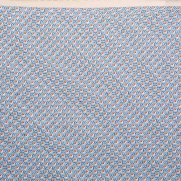 Pre Owned Gucci Blue GG and Floral Print Silk Pocket Square 