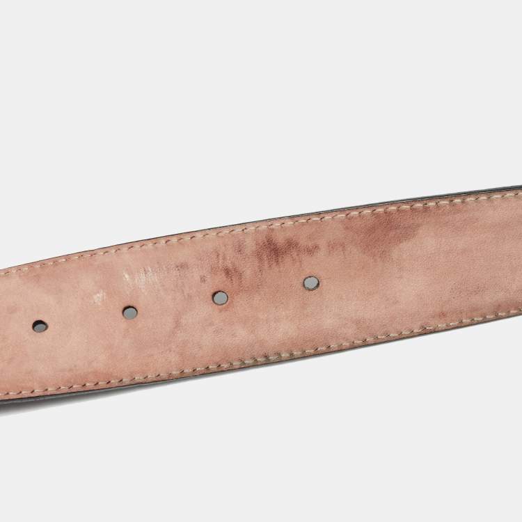 Pre Owned Gucci Black Guccissima Leather Interlocking G Buckle Belt 95 CM