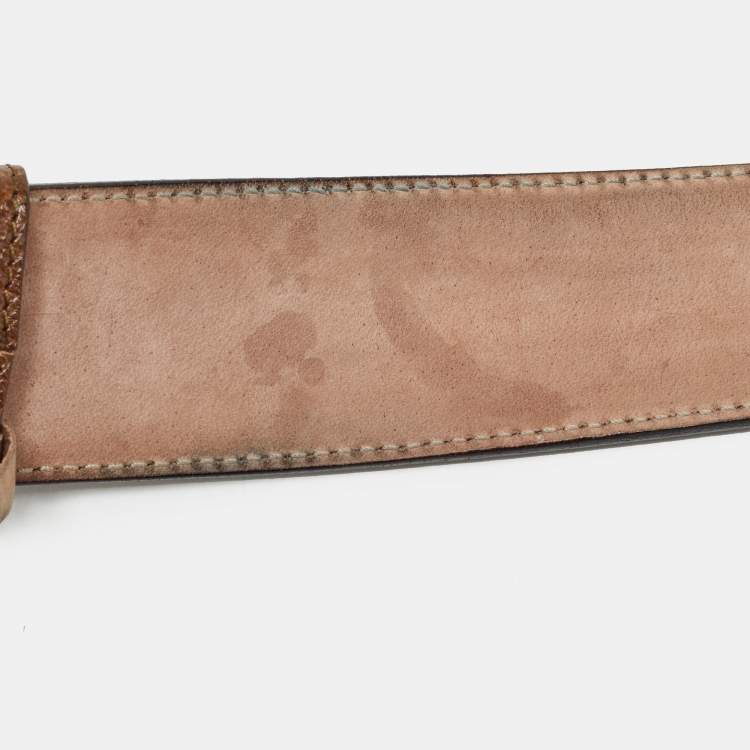 Pre Owned Gucci Beige/Brown GG Canvas and Leather Interlocking G Buckle Belt 95 CM