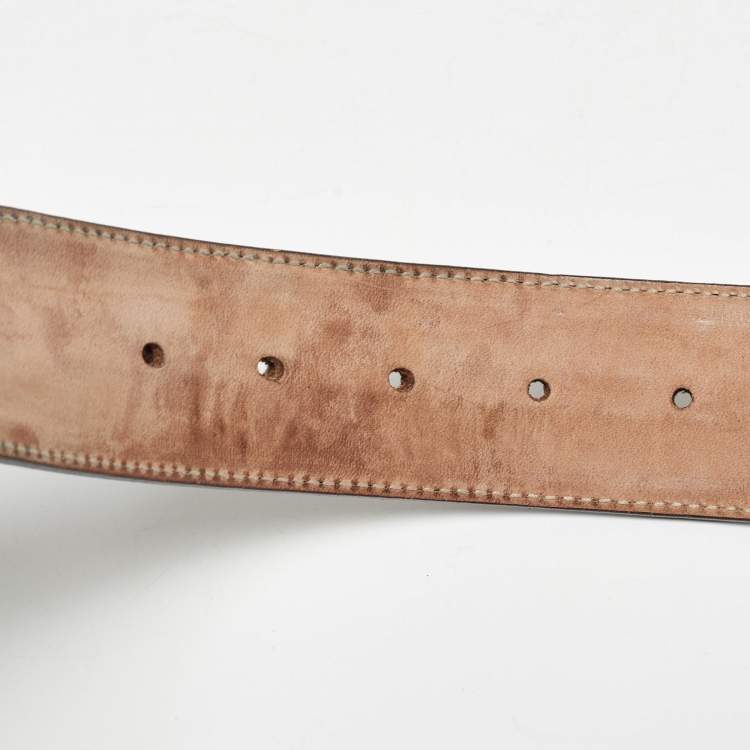 Pre Owned Gucci Beige/Brown GG Canvas and Leather Interlocking G Buckle Belt 95 CM