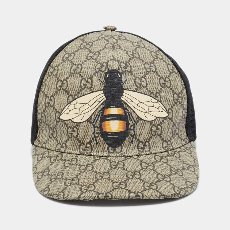 Pre Owned Gucci Beige Bee Print GG Supreme Canvas Baseball Hat L