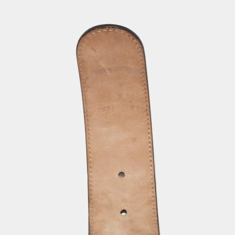 Pre Owned Gucci Black Leather and Web Canvas Interlocking G Buckle Belt 100 CM