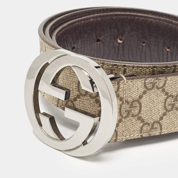 Pre Owned Gucci Beige/Brown GG Supreme Canvas Interlocking G Buckle Belt 100 CM