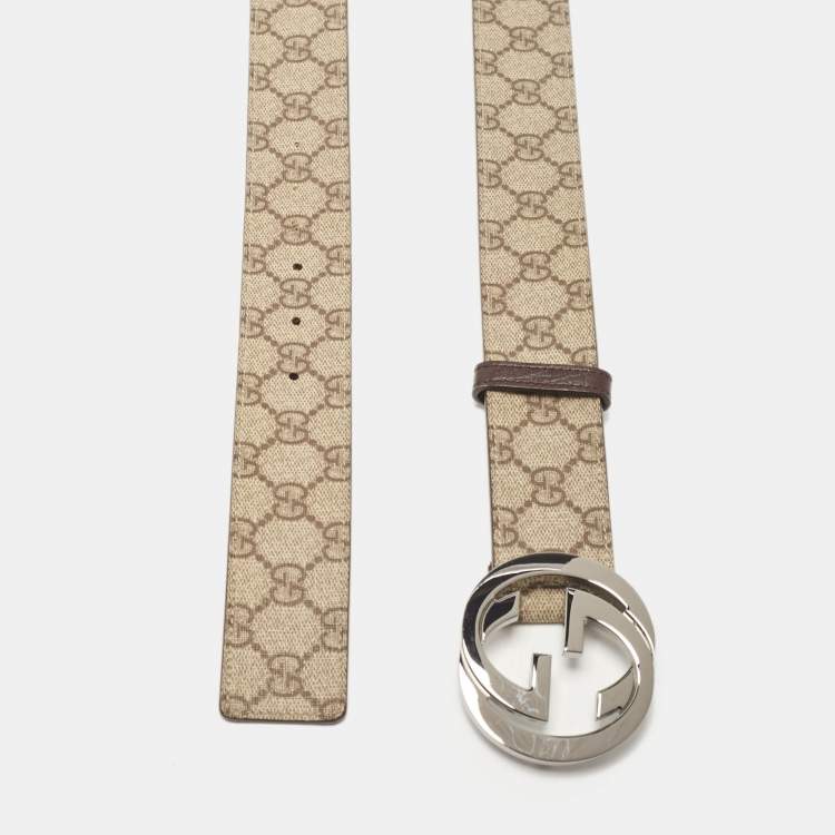 Pre Owned Gucci Beige/Brown GG Supreme Canvas Interlocking G Buckle Belt 100 CM