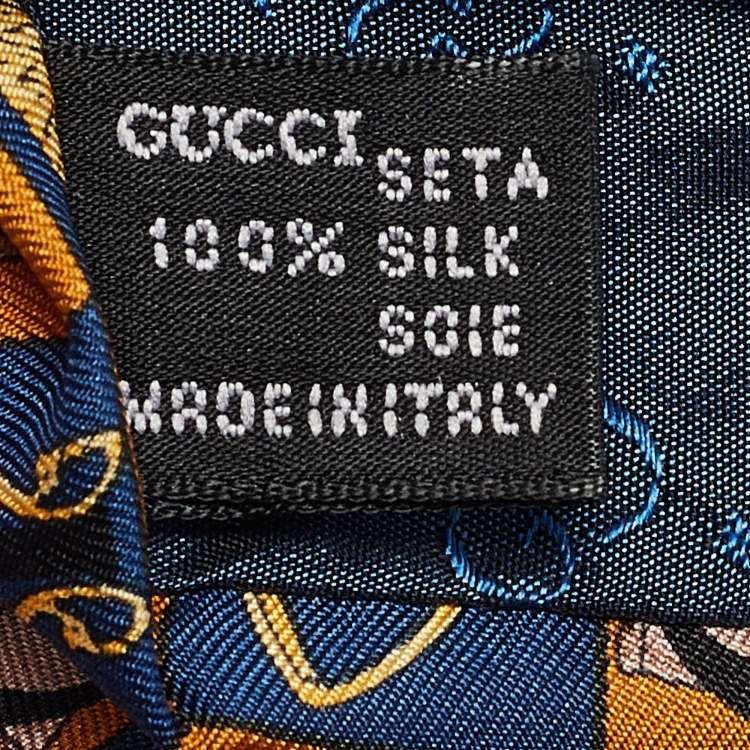 Pre Owned Gucci Yellow Printed Silk Traditional Tie