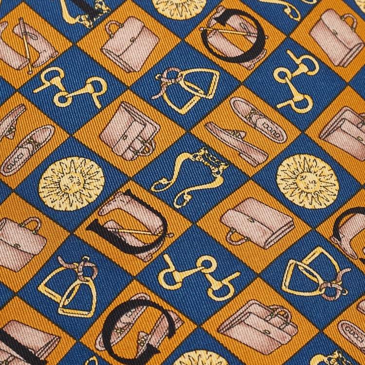 Pre Owned Gucci Yellow Printed Silk Traditional Tie