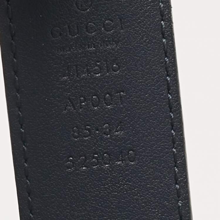 Pre Owned Gucci Navy Blue Leather GG Marmont Slim Belt 85 CM