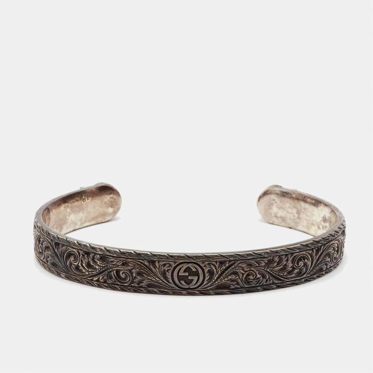Pre Owned Gucci Cat Sterling Silver Cuff Bracelet 18