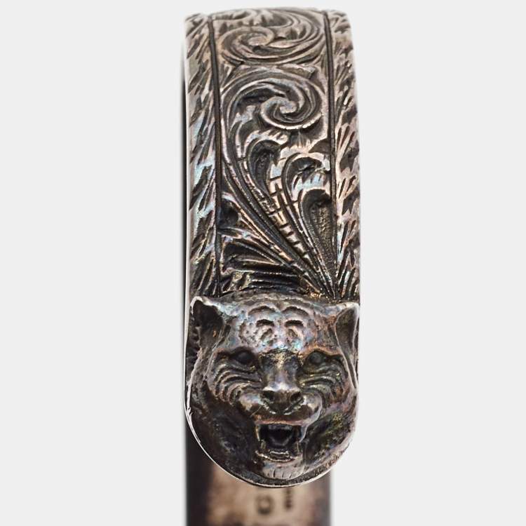 Pre Owned Gucci Cat Sterling Silver Cuff Bracelet 18