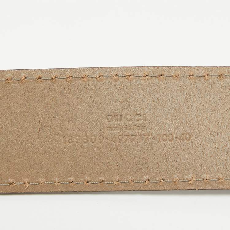 Pre Owned Gucci Beige Leather Logo Square Buckle Belt 100CM