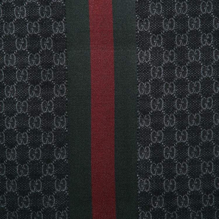 Pre Owned Gucci Grey Web Striped GG Jacquard Wool Scarf
