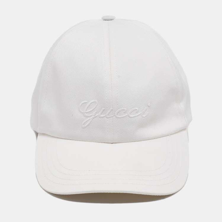 Pre Owned Gucci White Logo Embroidered Cotton Baseball Cap 