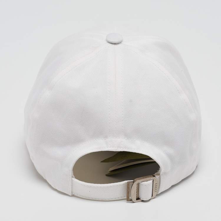 Pre Owned Gucci White Logo Embroidered Cotton Baseball Cap 