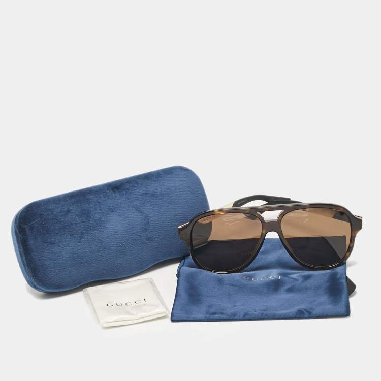 Pre Owned Gucci Dark Brown GG0688S Aviator Sunglasses
