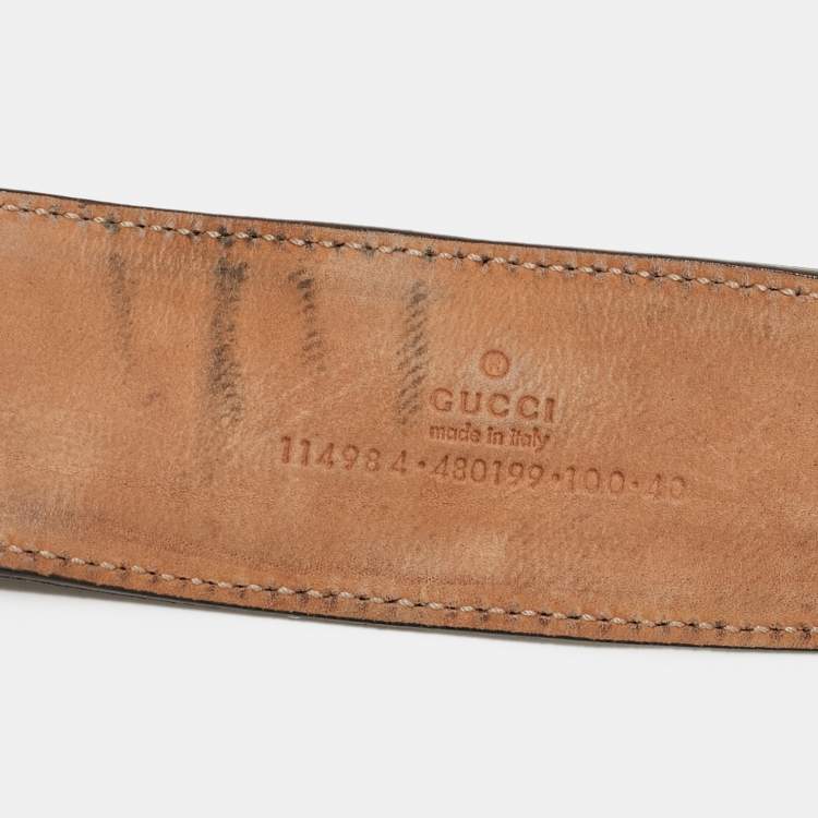 Pre Owned Gucci Navy Blue Leather and Web Canvas Interlocking G Buckle Belt 100 CM