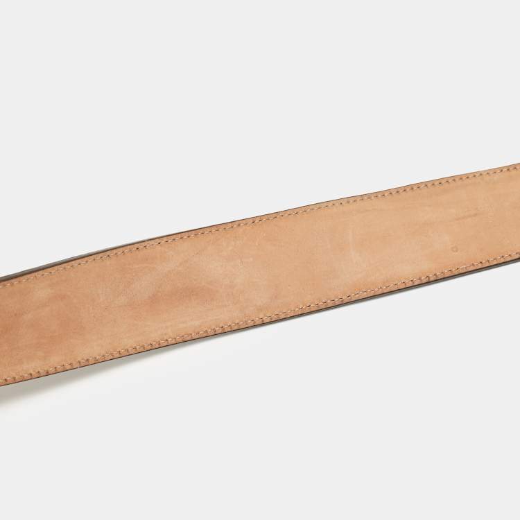 Pre Owned Gucci Navy Blue Leather and Web Canvas Interlocking G Buckle Belt 100 CM
