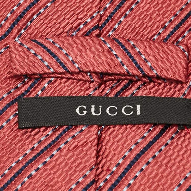 Pre Owned Gucci Pink Textured Diagonal Stripe Silk Traditional Tie