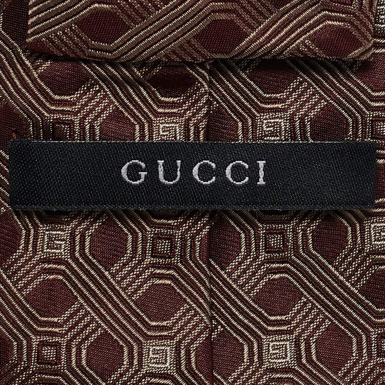 Pre Owned Gucci Maroon Jacquard Silk Classic Tie