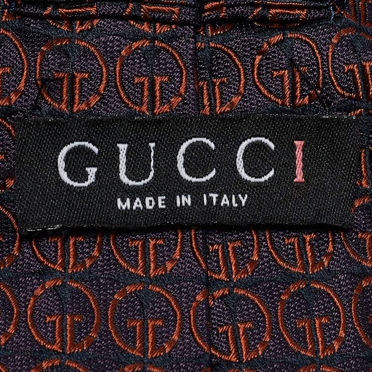 Pre Owned Gucci Vintage Purple/Orange Jacquard Traditional Tie 
