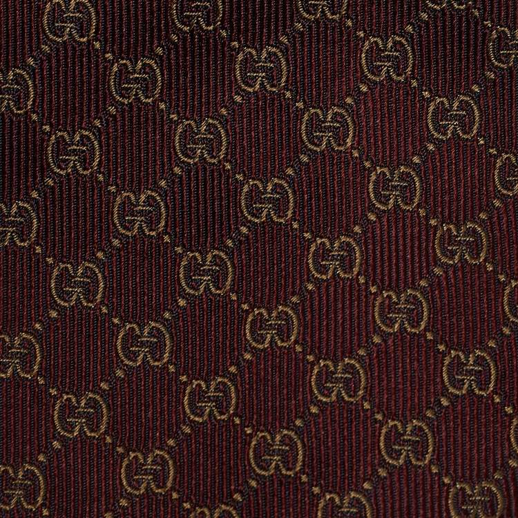 Pre Owned Gucci Burgundy GG Jacquard Silk Traditional Tie 