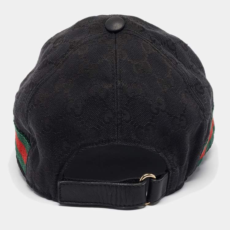 Pre Owned Gucci Black Original GG Canvas With Web Baseball Cap S